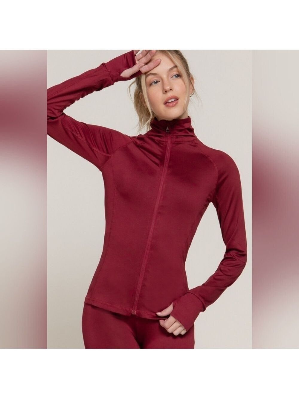 New Burgundy Zip-Up Slim Fit Yoga Jacket Women's Size S-L